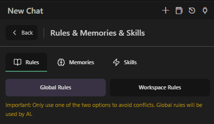 Rules and memories interface